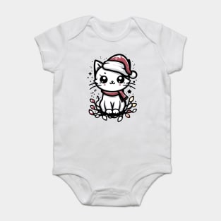 Cute Christmas Cat Santa Hat Christmas Lights Adorable Baby Bodysuit
